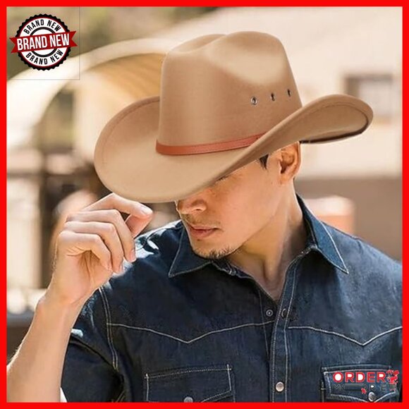 Unisex Western Cowboy Hat Wide Brim Felt Fedora Belt Buckle main image 6